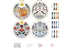 FREEBLOSS 4 Pack Embroidery Kit for Beginners Folk Art Stamped Embroidery Starter Kit with Instruction Cross Stitch Needlepoi