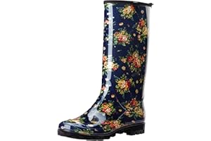 HISEA Women's Rain Boots Waterproof Garden Shoes Colorful Printed Knee High Rubber Boots Anti-Slipping Rainboots for Ladies with Comfort Insole Tall Wellington Rain Shoes