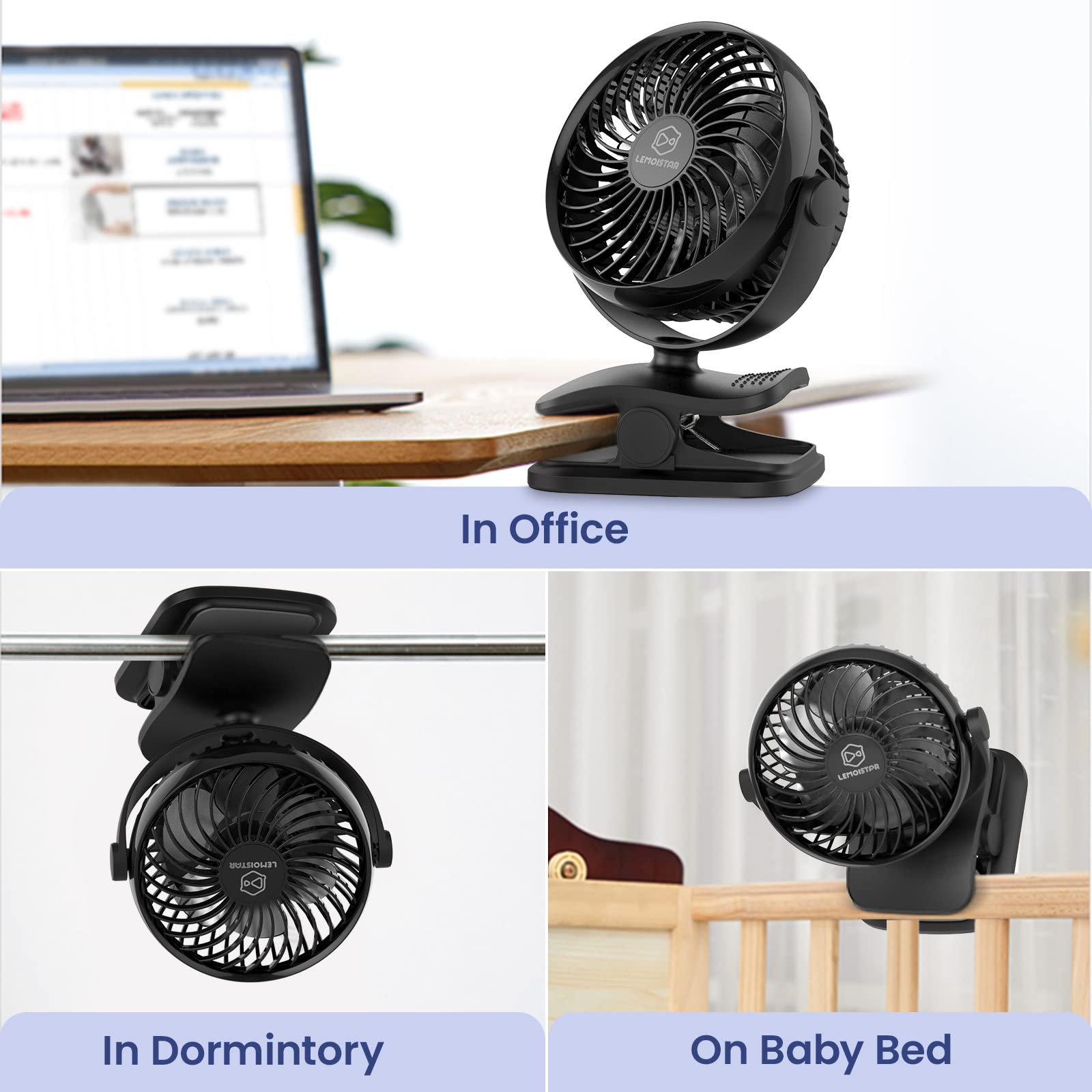 Shinebella AA Battery Powered Clip on Fan with 4-Speed, 5’’ Small Desk Fan with Aroma Function, USB Powered, 360°Rotation, Ultra Quiet, for Golf Cart, Stroller, Bedroom,Car(Batteries Not Included)