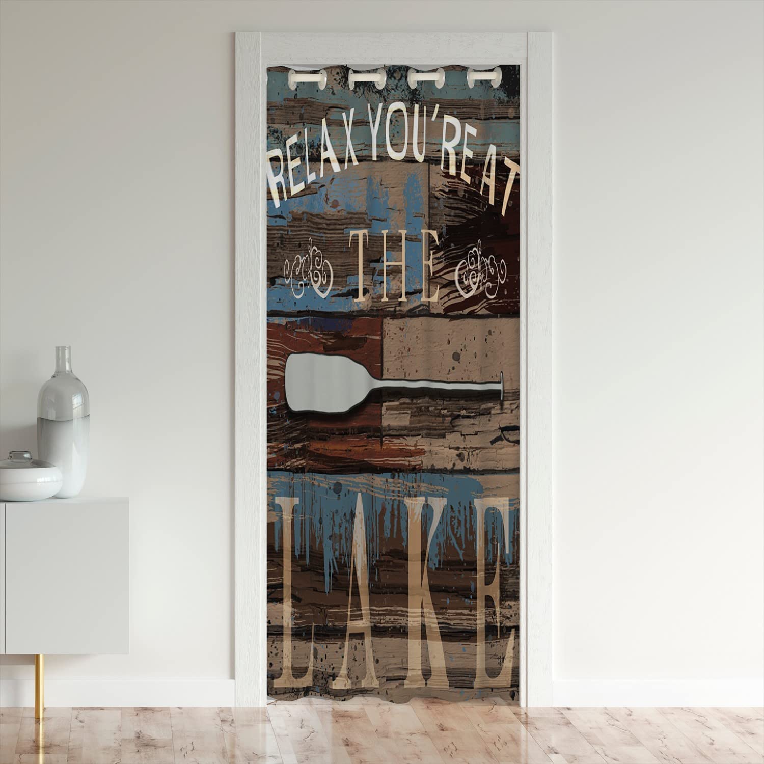 Lake Rules Decorative Door Curtain for Doorway Privacy Welcome to The Lake Window Treatments Set for Couch Bedroom Living Room Lake House Decor Brown Room Curtain 106x203cm