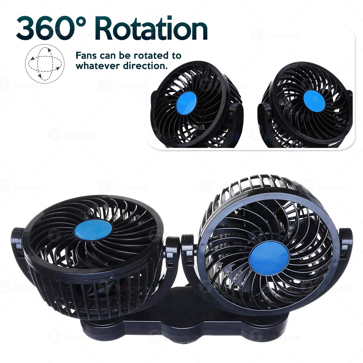 Zone Tech 12V Dual Head Car Cooling Oscillating Back Seat Ventilation Air Fan eBay