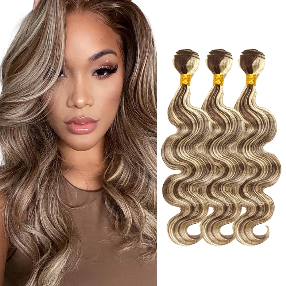 Photo 1 of P4613 Bundles Human Hair Highlight Body Wave Bundles 14 16 18 Inch Unprocessed Virgin Blonde Bundle Hair Extensions