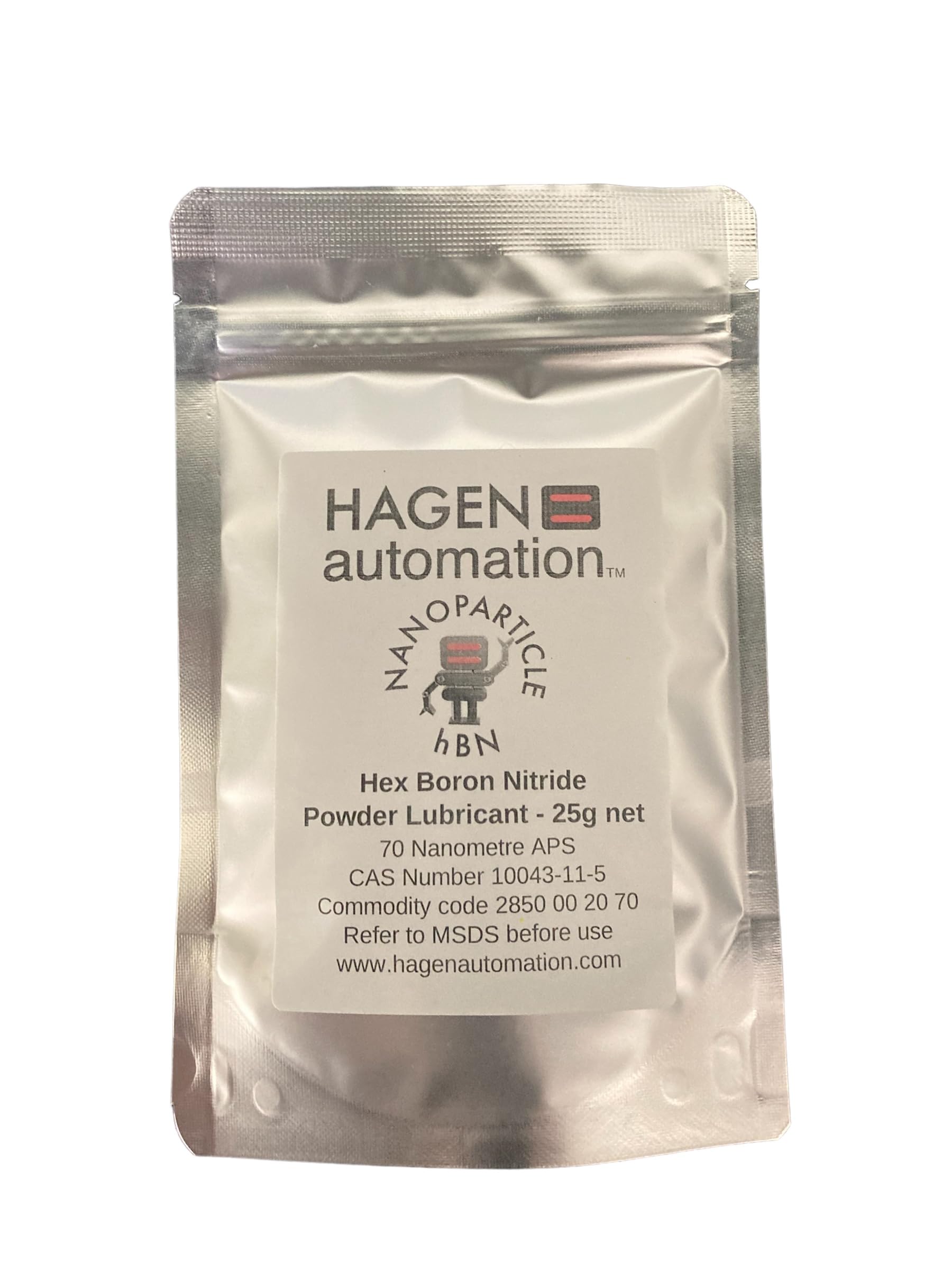 25g Nanoparticle hBN - Hexagonal Boron Nitride Powder - 70 nm APS foil pack