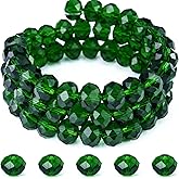Dowarm 200PCS 8mm Briolette Crystal Glass Beads for Jewelry Making, Faceted Rondelle Crystal Beads for Crafts Wind Chimes Suncatchers Wine Charms, Loose DIY Spacer Beads, Dark Green