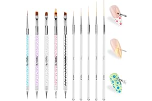 YOOVR Nail Art Brushes and Dotting Tools, 10pcs Nail Art Design Tool Set, Nail Brushes for Nail Art, French Tip Brush, Liner Brush, Gel Polish & Builder Brush, Manicure Tools for Salon Use & Home DIY