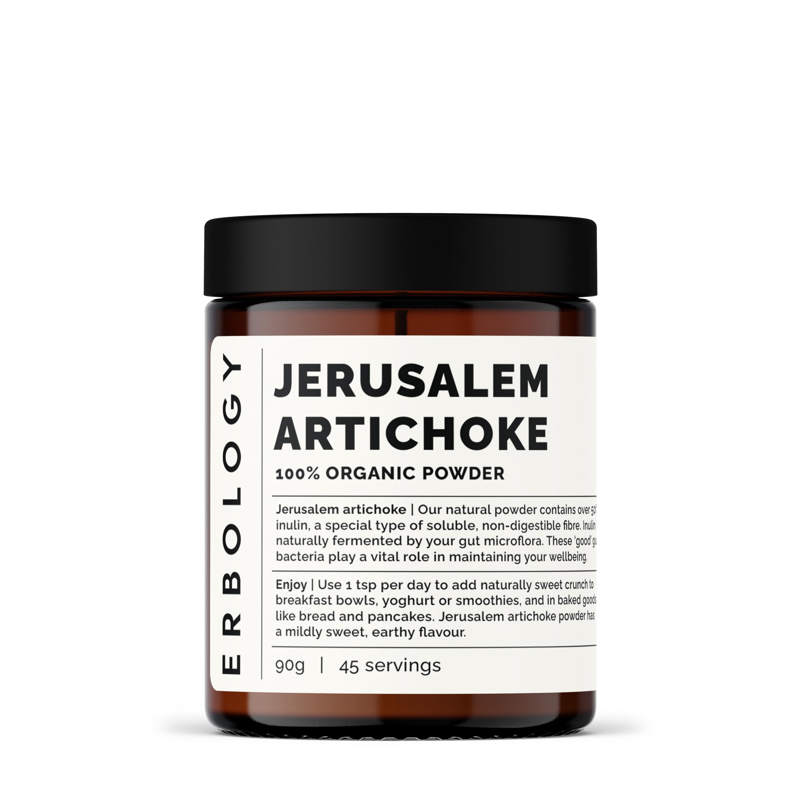 Erbology Organic Jerusalem Artichoke Powder 90g - 45 Servings - Over 50% Prebiotic Inulin - Supports Gut Health and Promotes Diverse Microbiome - Sustainably Sourced in Europe - Vegan - Gluten-Free