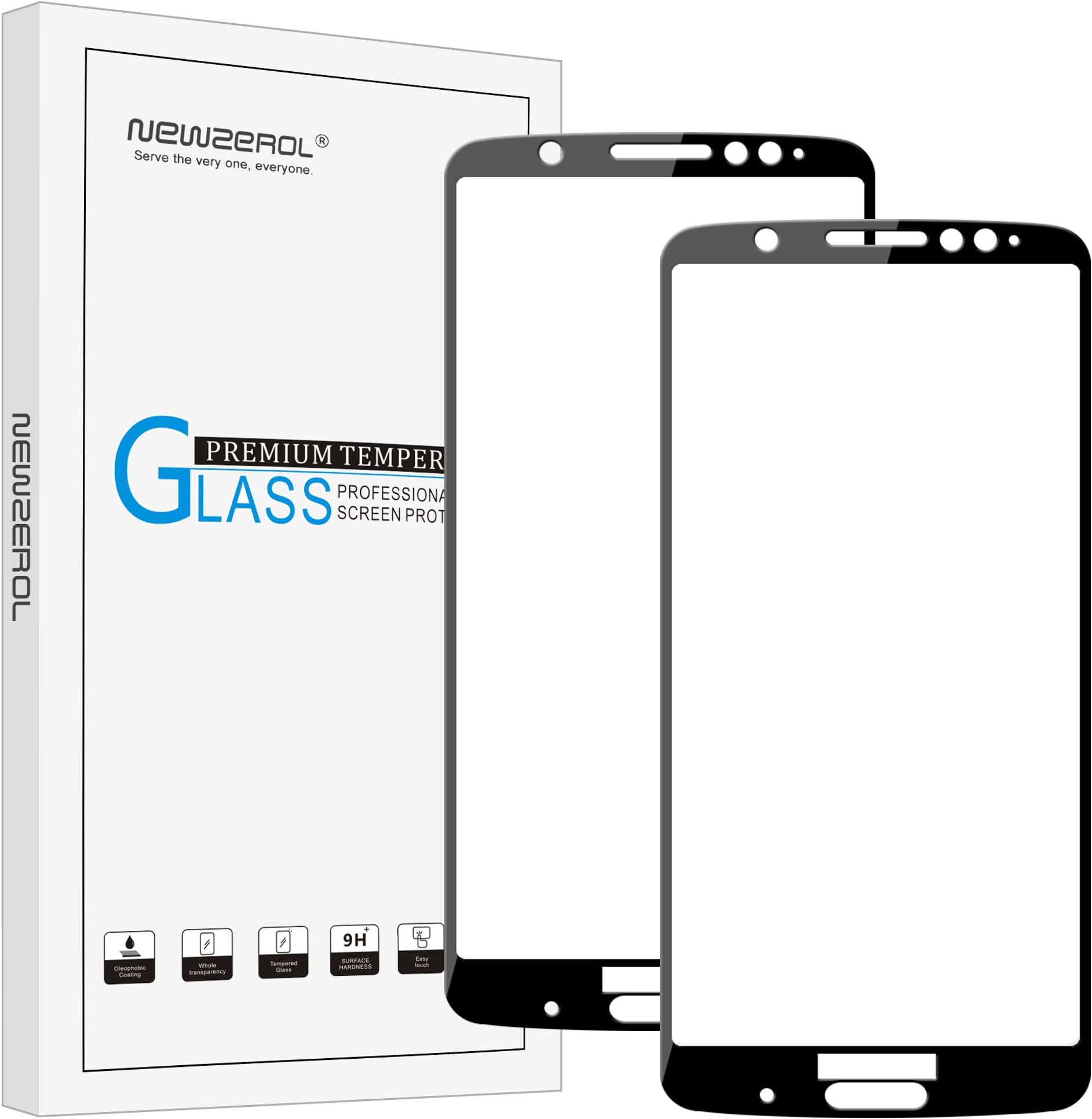 NEWZEROL [2 Pack] for Moto G6 plus Screen Protector [Full Coverage] 9H High-Definition Tempered Glass Screen Protector Anti-scratch Anti-Bubble Protective Film for G6 plus-Black