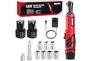 DuroFort Cordless Electric Ratchet, 12V Ratchet Wrench Tool Kit 40 FT.LBS, with LED Light, 500RPM Variable Speed Wrench, 2-Pack 2.0Ah Battery, 7 Sockets, 1/4" Socket Adapter, 3/8" Extension Rod