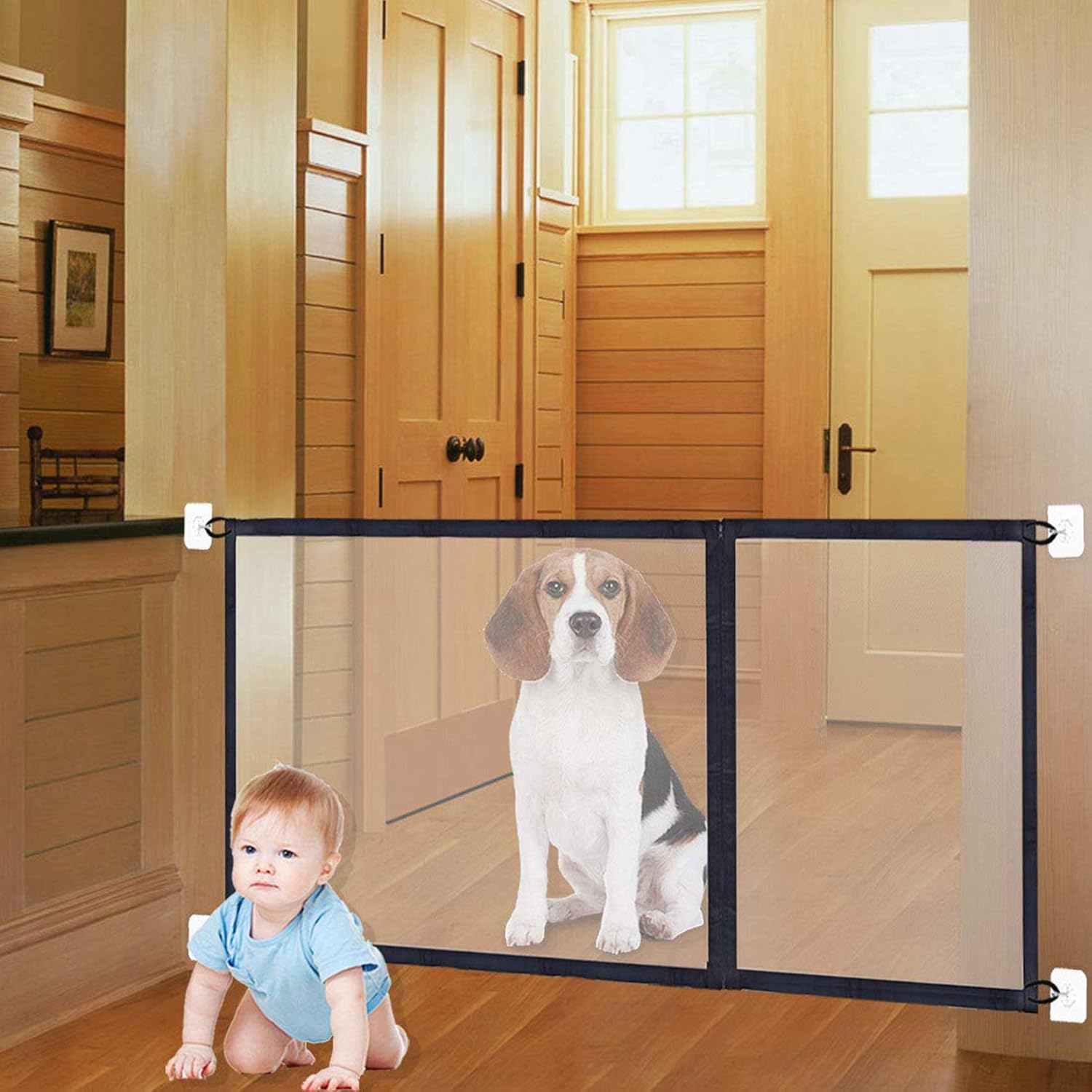3-in-1 Sizes Magic Gate Pet Gate for Dog Doors with Hooks Safety Fence Black (71" 43" 27" Length) : Baby