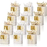 Tenare 12 Pcs Small Gift Bags Mini Metallic Paper Bag Bulk Tiny with Handle Tissue Paper for Wrap Christmas Thanksgiving Hall