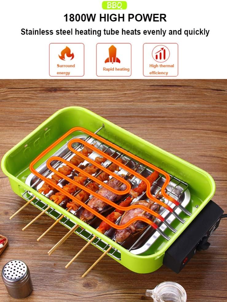 review Indoor Portable Electric Barbecue Grill Smokeless BBQ Grilling Table Adjustable Temperature 1800w High Power Fit Home Dinner Camping Travel Hiking (2-6 People Use)