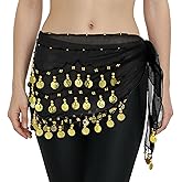 1 Pcs Greek Coin Skirt Hip Scarf Belly Dancing Skirt Outfits for Women Wrap Scarfs Performance Dancer Belt Scarfs Skirts Costume with Sequins and Coins for Yoga Dancing (Black)