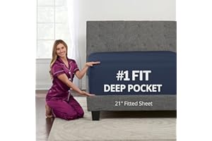 DEALUXE Deep Pocket Queen Fitted Sheet – 17” - 21” Inch + Extra Deep Pocket Fitted Sheet Only - 1 Fitted Bed Sheet with Deep Pockets for Pillow Top Mattress Queen Size Fitted Sheets Navy Blue
