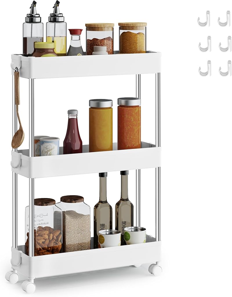 SONGMICS 3-Tier Storage Trolley with Wheels Cloud White KSC007W01 14.4 x 42 x