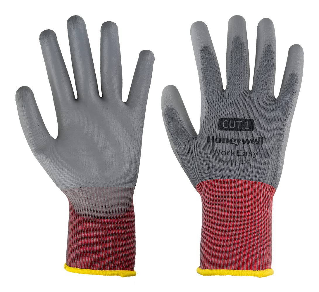 Honeywell WorkEasy Cut Protective Gloves, Cut Level 1, Gauge 13 GG, Red/Grey Colour, Lightweight Polyester Knit, Medium Grey Polyurethane Coating, Size 10/XL, WE21-3113G-10/XL (BOX with 10 Pairs)