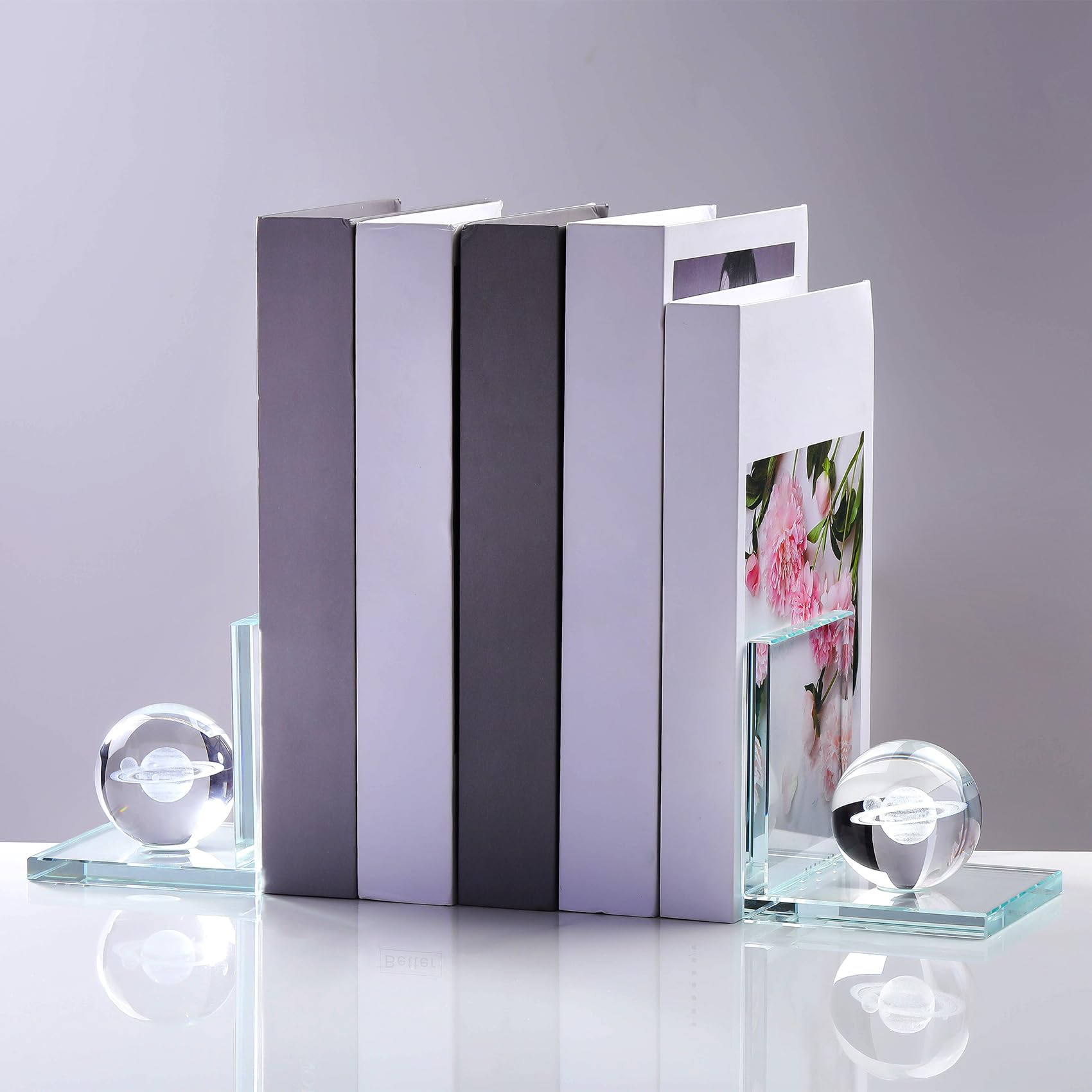 Photo 1 of 1 Pair 4'' Glass Sturdy Non-Slip Bookends with Saturn Crystal Ball - Science Universe Astronomy Gifts - Book Ends for Shelves Office Desk, Room Home Decor