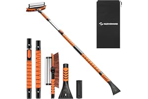 Nuovoware 60" Ice Scraper and Extendable Snow Brush for Car Windshield, 5 in 1 Adjustable Snow Removal Tools with 270° Pivoti