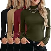 Neer 4 Pack Women's Mock Turtleneck Shirts Long Sleeve Pullover Tops Stretch Cotton Basic Layering Loose Fit Undershirt Tee