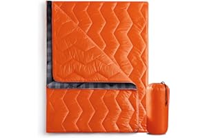 UNIKOME Outdoor Camping Blanket - Packable Waterproof Travel Blanket, Warm & Lightweight with Corner Loops for Cold Weather Hiking, 75"×52", Orange