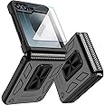 KEKBOXQ for Galaxy Z Flip 6 Case with Hinge Protection/Kickstand/Screen Protector, Slim Shockproof Phone Case for Samsung Galaxy Z Flip 6/5, Black