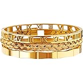 Enigma Mens Bracelet, Bracelet Stack, Roman Numerals Stainless Steel Cable Chain, Easy Hook Clasp, Set of 3, Adjustable Cuff Bangles, Hermes Style Jewelry For Men, Bangles For Gifts