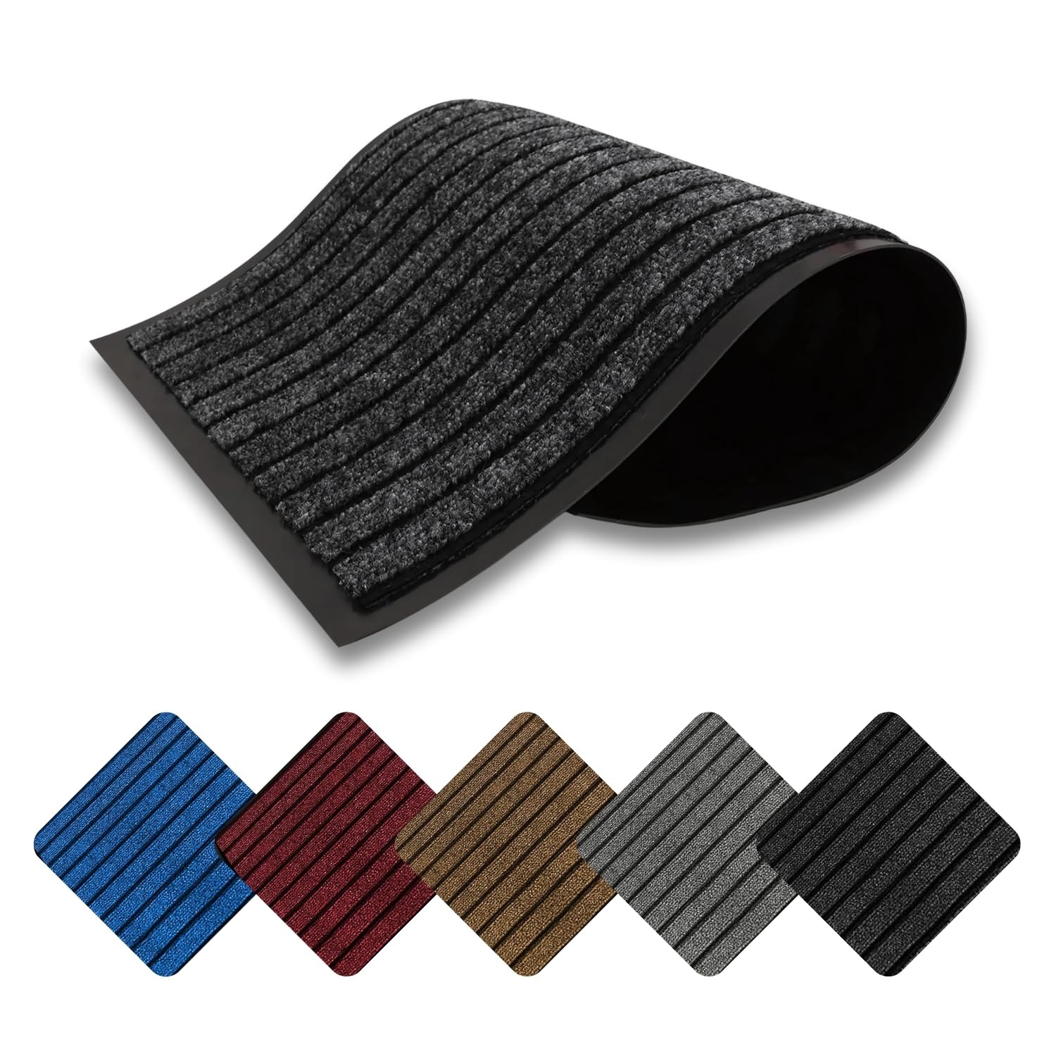 Domats Non Slip Rubber Door Mat - Heavy Duty Washable Entrance Rug - Super Absorbent Waterproof Pvc Backing Indoor & Outdoor Doormats – Door Matts for Home Office & Commercial Use(Black-40x60)