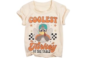 LOTUCY Thanksgiving Toddler Boys Shirt Cutest Turkey at The Table Shirt Retro Thanksgiving Fall Holiday T-Shirt