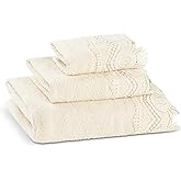 Zahari Home 3 Piece Laced Towel Set - Stylish Soft Plush Cotton Towels with Hand Towel & Washcloth - Highly Absorbent Towels for Bathroom, Gym, Hotel & Spa (Crochet Beige)