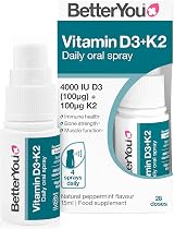 BetterYou Vitamin D3 K2 Oral Spray 4000 IU MK-7 Peppermint 1-Month