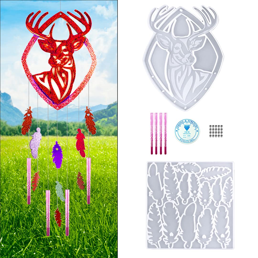 Zayookey Christmas Elk Wind Chimes Resin Moulds Deer Wall Hanging Epoxy Resin Molds Silicone Animal Wind Bell Moulds for DIY Jewelry Craft Supplies Home Décor (Elk Mould)