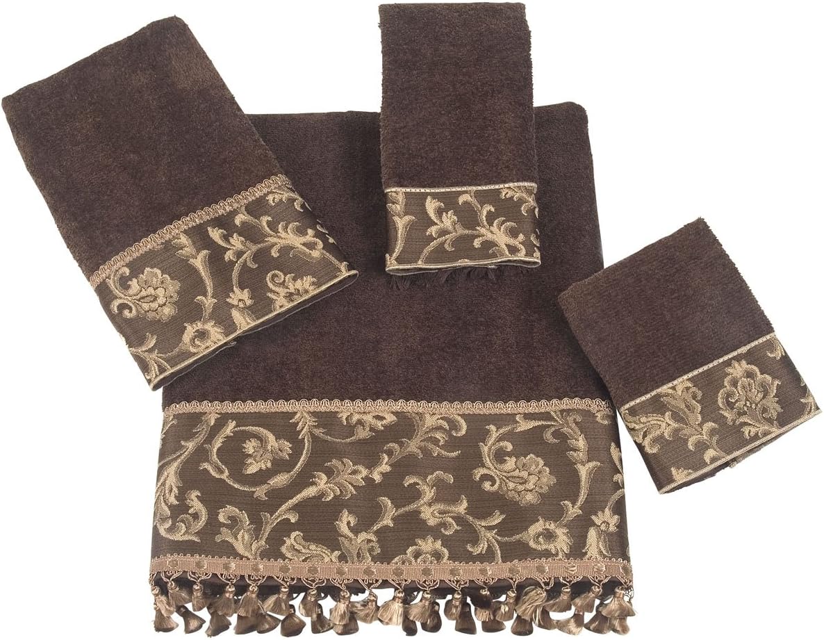 Avanti Linens Damask Fringe Bath Towel, Mocha,12281MOC