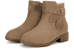 PiePieBuy Kids Girls Tie Knot Ankle Boots Chunky Low Block Heel Chelsea Dress Booties Winter Shoes With Zipper