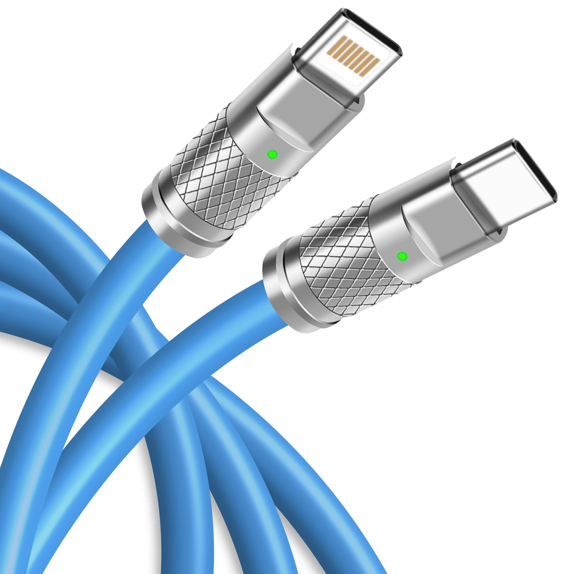 WATCHEM 6ft / 2M USB-C to iPhone Charging Cable - 27W Fast Charge, Durable Liquid Silicone, Data Transfer, Heavy Duty Type C Cord (BLUE)