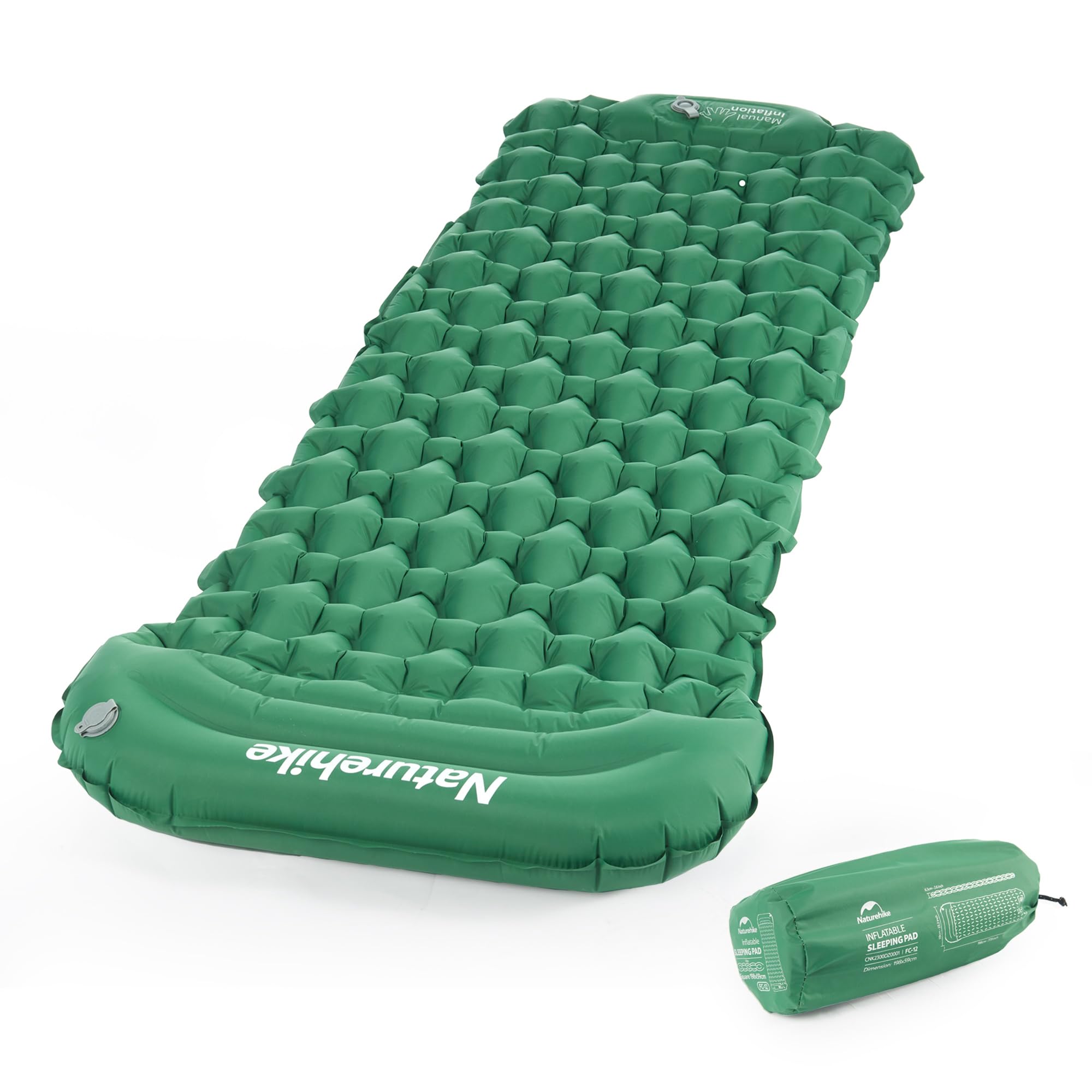 Naturehike Camping Mat Self-Inflating 6.5CM Thick Inflatable Air Mattress with Pillow Ultralight Foldable Outdoor Sleeping Pad Camping Mattress with Foot Pump (Green)