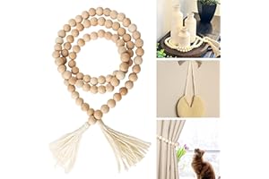 MEETYAMOR Boho Decor Wood Beads Garland, 58 Inch Wooden Beads for Farmhouse Home Decor with Tassels, Rustic Country Decor for Coffee Table, Wall, Shelf, Tray, Vase, Living Room, Bedroom