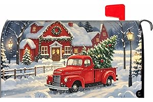 AYTIPUN Christmas Mailbox Covers Magnetic Standard Size Red Truck House Xmas Winter Scene Mailbox Wraps Holiday Themed Outdoor Decorative Letter Box Cases for Home Garden Outside Decor, 21x18 Inch