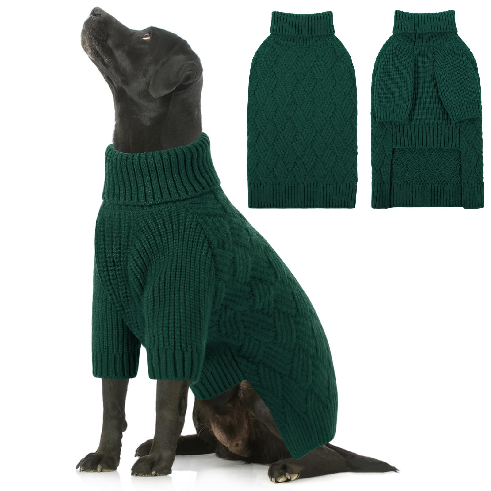 AOFITEE XXL Dog Jumper, Dog Jumpers for Large Dogs, Warm Greyhound Christmas Jumper Knitted Sweater, Turtleneck Large Dogs Jumpers Winter Sweaters for Golden Retriever, Labrador, Doberman (Green 2XL)