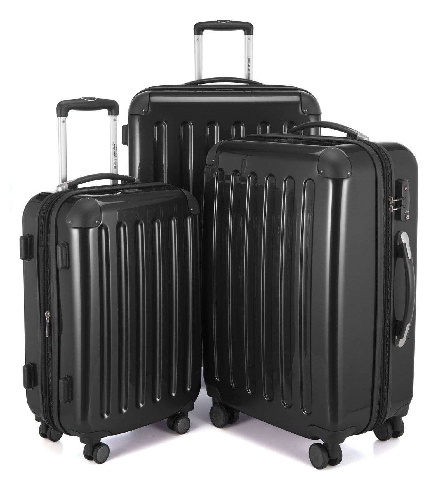 Hauptstadtkoffer Alex 3-Piece Suitcase Set – Cabin Suitcase 55 cm, Medium Suitcase 65 cm & Large Travel Suitcase 75 cm, ABS/PC Hard Shell, TSA Lock, Black
