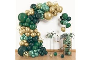 Green and Gold Chrome Latex Balloon Garland Arch Kit, 150pcs Different Sizes 18 12 10 5 inch Green Metallic Confetti Latex Ba