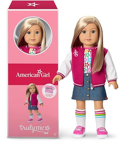 American Girl 115 Truly Me bambola 18 occhi grigi capelli biondi ricci