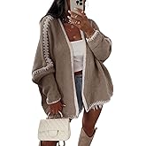 myzgx Women Fall Open Front Striped Cardigan Sweater Casual Loose Chunky Knit Coatigan Coat
