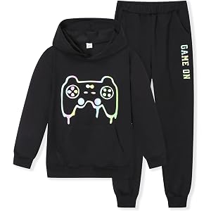 Cakaner Boys Clothes Long Sleeve Game Graphic Hoodie and Jogger Pants Set 2 Piece Fall Outfit Size 8-13