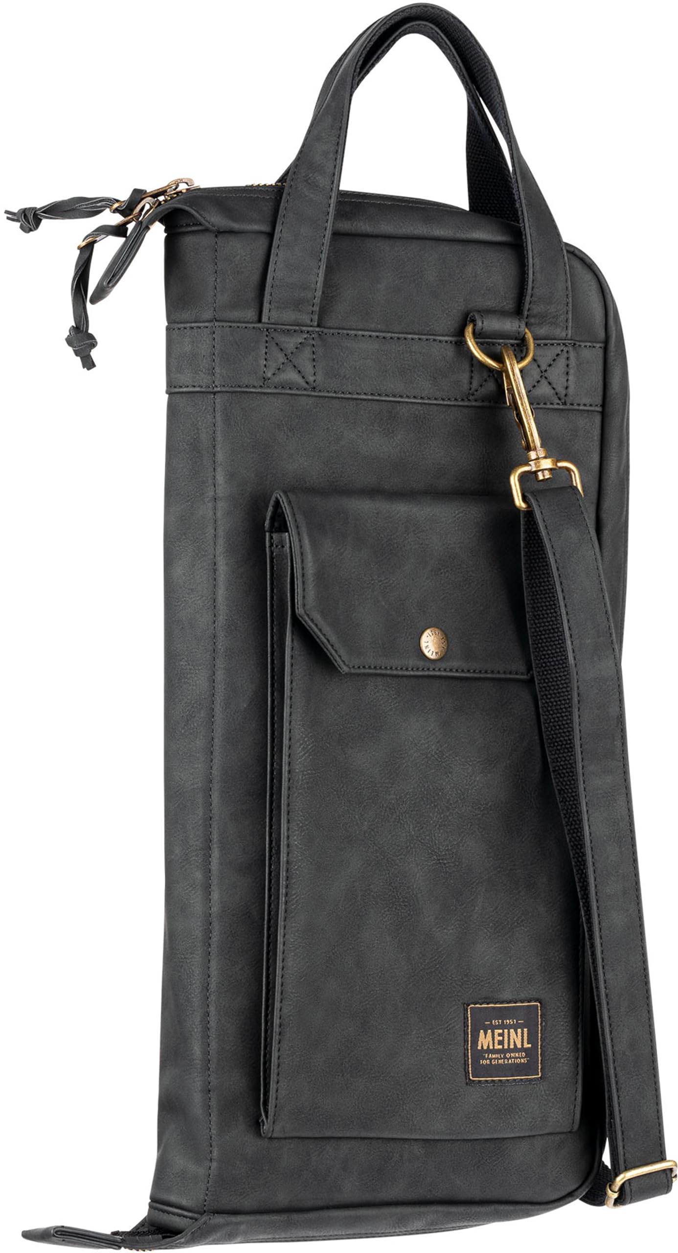 Meinl Cymbals Drumstick Bag — Vintage Hyde — for Sticks, Mallets, Brushes and Rods, Heavy-Duty Fabric with Shoulder Strap Plus Floor Tom Hooks (MVHSBK)