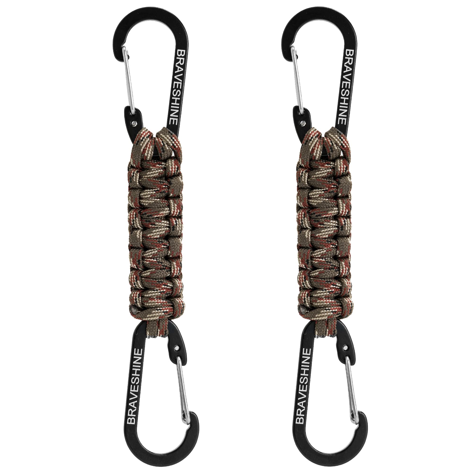 BRAVESHINE Keychain with Snap Hook Carabiner Clips, Paracord Keychain Carabiner Clips with Locking D Ring Hooks Hangers, Heavy Duty Lanyard Key Chain for Car Keys, Backpack, Tools, Men, Women