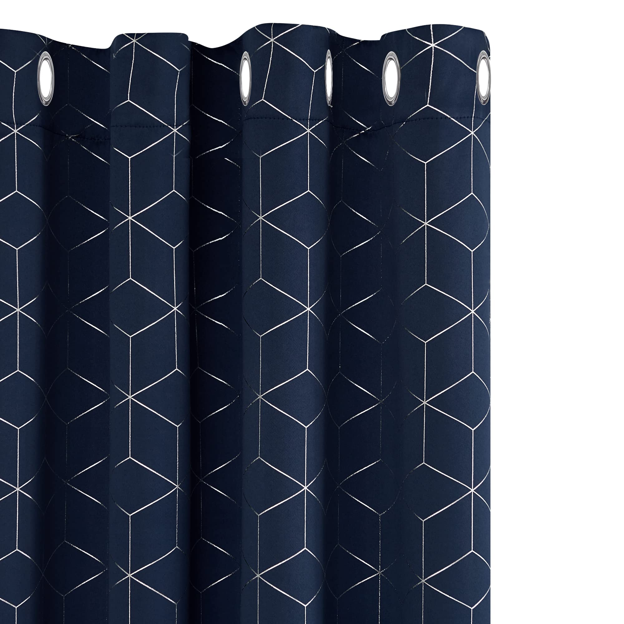Deconovo Eyelet Blackout Curtains 72 Inch Drop, Diamond Foil Printed Thermal Insulated Room Darkening Curtains for Living Room 46 x 72 Inch(Width x Length), Navy Blue, One Pair