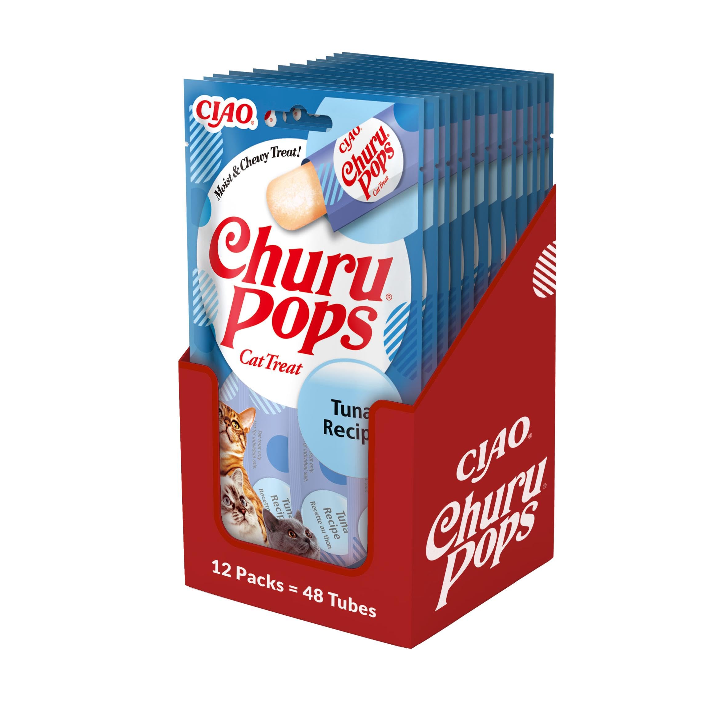 Ciao Churu Pops by INABA Cat Treat - Tuna Flavour 12 Pack (48 x 15g total) / Moist & Chewy Cat Treat, Delicious & Healthy Snack for Cats, Hand Feeding, Natural, Grain Free, High Moisture