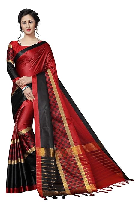 Womens Cotton Silk Saree with Blouse Piece (Red)