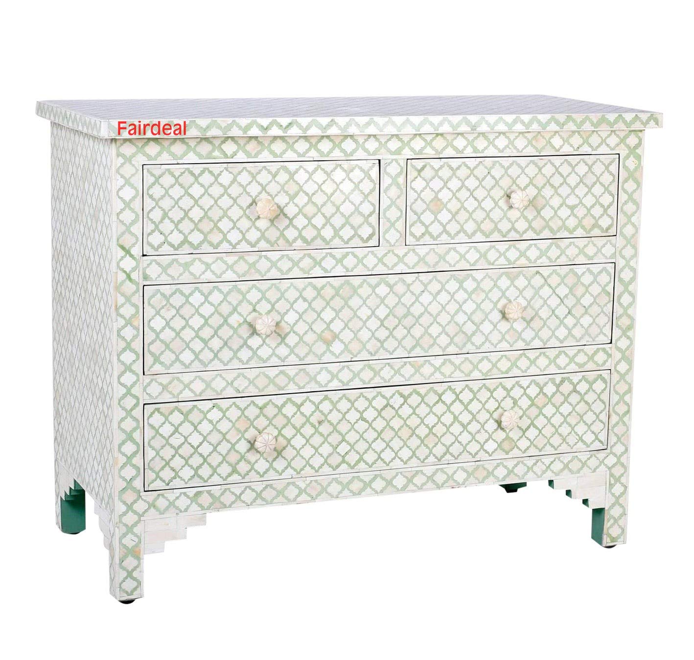 Handmade Morrcon Pattern Green-White Commode Table । Bone Inlay Furniture । Bedroom Dresser । Living room Storage Organiser | Vintage BuffetSideboard Table For Home Decor Purpose Fairdeal Handicrafts