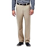 Haggar Mens Cool 18 Classic Fit Flat Front Hidden Expandable Waistband Casual Pant