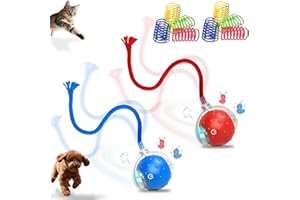 Petayouj 2-Pack Interactive Cat Toys Ball for Indoor Cats＆Dog,Automatic Cat Toy with Smart Obstacle Avoidance&Bird Chirps,Includes 8 Cat Spiral Spring,Cat Enrichment Toys for Indoor Cats(Red＆Blue)